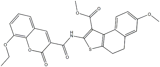 methyl 2-{[(8-ethoxy-2-oxo-2H-chromen-3-yl)carbonyl]amino}-7-methoxy-4,5-dihydronaphtho[2,1-b]thiophene-1-carboxylate Struktur