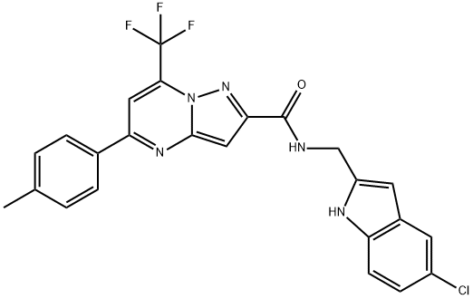 N-[(5-chloro-1H-indol-2-yl)methyl]-5-(4-methylphenyl)-7-(trifluoromethyl)pyrazolo[1,5-a]pyrimidine-2-carboxamide Struktur