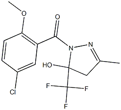 1-(5-chloro-2-methoxybenzoyl)-3-methyl-5-(trifluoromethyl)-4,5-dihydro-1H-pyrazol-5-ol Struktur