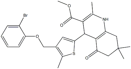 methyl 4-{4-[(2-bromophenoxy)methyl]-5-methyl-2-thienyl}-2,7,7-trimethyl-5-oxo-1,4,5,6,7,8-hexahydro-3-quinolinecarboxylate Struktur