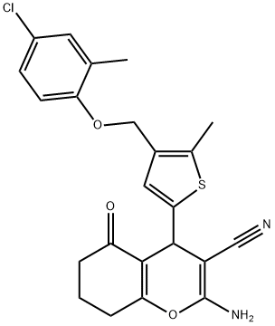 2-amino-4-{4-[(4-chloro-2-methylphenoxy)methyl]-5-methyl-2-thienyl}-5-oxo-5,6,7,8-tetrahydro-4H-chromene-3-carbonitrile Struktur