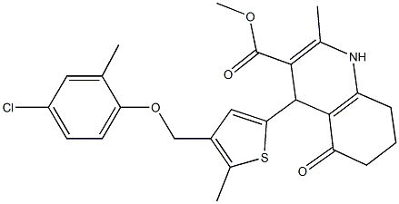 methyl 4-{4-[(4-chloro-2-methylphenoxy)methyl]-5-methyl-2-thienyl}-2-methyl-5-oxo-1,4,5,6,7,8-hexahydro-3-quinolinecarboxylate Struktur