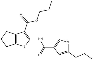 propyl 2-{[(5-propyl-3-thienyl)carbonyl]amino}-5,6-dihydro-4H-cyclopenta[b]thiophene-3-carboxylate Struktur