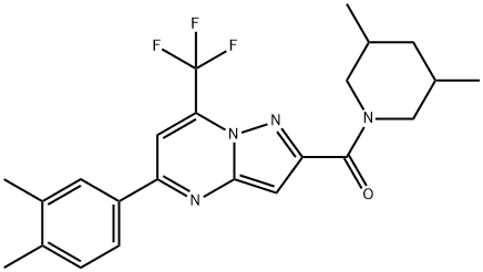 5-(3,4-dimethylphenyl)-2-[(3,5-dimethyl-1-piperidinyl)carbonyl]-7-(trifluoromethyl)pyrazolo[1,5-a]pyrimidine Struktur