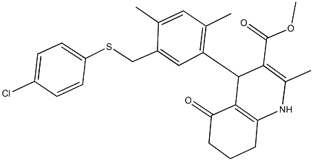 methyl 4-(5-{[(4-chlorophenyl)sulfanyl]methyl}-2,4-dimethylphenyl)-2-methyl-5-oxo-1,4,5,6,7,8-hexahydro-3-quinolinecarboxylate Struktur