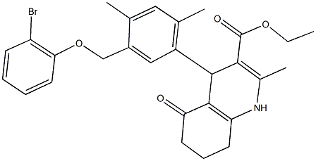 ethyl 4-{5-[(2-bromophenoxy)methyl]-2,4-dimethylphenyl}-2-methyl-5-oxo-1,4,5,6,7,8-hexahydro-3-quinolinecarboxylate Struktur