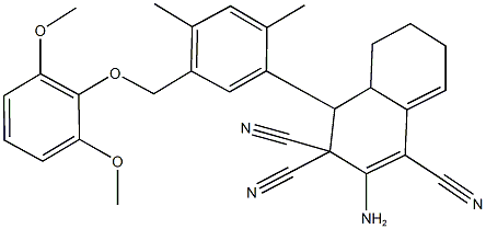 2-amino-4-{5-[(2,6-dimethoxyphenoxy)methyl]-2,4-dimethylphenyl}-4a,5,6,7-tetrahydro-1,3,3(4H)-naphthalenetricarbonitrile Struktur