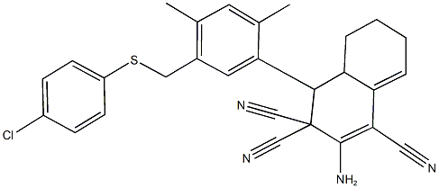 2-amino-4-(5-{[(4-chlorophenyl)sulfanyl]methyl}-2,4-dimethylphenyl)-4a,5,6,7-tetrahydro-1,3,3(4H)-naphthalenetricarbonitrile Struktur