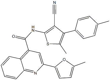 N-[3-cyano-5-methyl-4-(4-methylphenyl)-2-thienyl]-2-(5-methyl-2-furyl)-4-quinolinecarboxamide Struktur