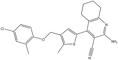 2-amino-4-{4-[(4-chloro-2-methylphenoxy)methyl]-5-methyl-2-thienyl}-5,6,7,8-tetrahydro-3-quinolinecarbonitrile Struktur