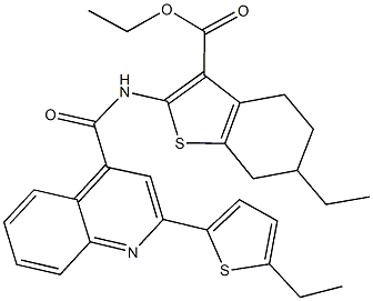 ethyl 6-ethyl-2-({[2-(5-ethyl-2-thienyl)-4-quinolinyl]carbonyl}amino)-4,5,6,7-tetrahydro-1-benzothiophene-3-carboxylate Struktur