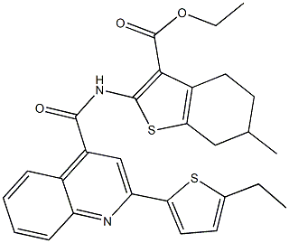 ethyl 2-({[2-(5-ethyl-2-thienyl)-4-quinolinyl]carbonyl}amino)-6-methyl-4,5,6,7-tetrahydro-1-benzothiophene-3-carboxylate Struktur