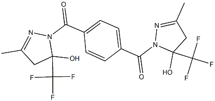 1-(4-{[5-hydroxy-3-methyl-5-(trifluoromethyl)-4,5-dihydro-1H-pyrazol-1-yl]carbonyl}benzoyl)-3-methyl-5-(trifluoromethyl)-4,5-dihydro-1H-pyrazol-5-ol Struktur