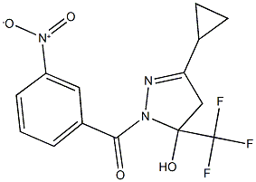 3-cyclopropyl-1-{3-nitrobenzoyl}-5-(trifluoromethyl)-4,5-dihydro-1H-pyrazol-5-ol Struktur