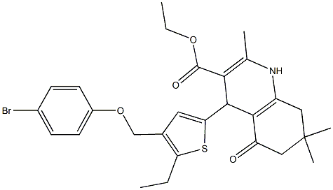 ethyl 4-{4-[(4-bromophenoxy)methyl]-5-ethyl-2-thienyl}-2,7,7-trimethyl-5-oxo-1,4,5,6,7,8-hexahydro-3-quinolinecarboxylate Struktur