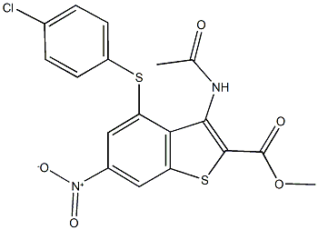 methyl 3-(acetylamino)-4-[(4-chlorophenyl)sulfanyl]-6-nitro-1-benzothiophene-2-carboxylate Struktur