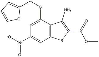 methyl 3-amino-4-[(2-furylmethyl)sulfanyl]-6-nitro-1-benzothiophene-2-carboxylate Struktur