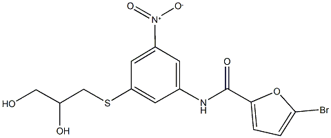 5-bromo-N-{3-[(2,3-dihydroxypropyl)sulfanyl]-5-nitrophenyl}-2-furamide Struktur