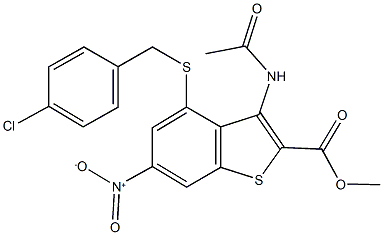 methyl 3-(acetylamino)-4-[(4-chlorobenzyl)sulfanyl]-6-nitro-1-benzothiophene-2-carboxylate Struktur