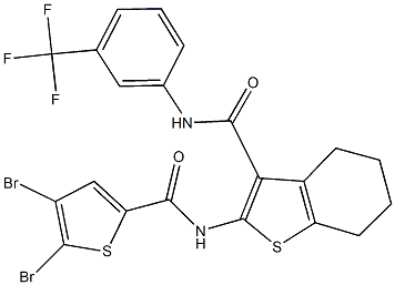 2-{[(4,5-dibromo-2-thienyl)carbonyl]amino}-N-[3-(trifluoromethyl)phenyl]-4,5,6,7-tetrahydro-1-benzothiophene-3-carboxamide Struktur