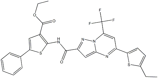 ethyl 2-({[5-(5-ethyl-2-thienyl)-7-(trifluoromethyl)pyrazolo[1,5-a]pyrimidin-2-yl]carbonyl}amino)-5-phenyl-3-thiophenecarboxylate Struktur