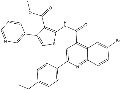 methyl 2-({[6-bromo-2-(4-ethylphenyl)-4-quinolinyl]carbonyl}amino)-4-(3-pyridinyl)-3-thiophenecarboxylate Struktur