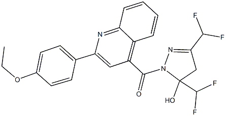 3,5-bis(difluoromethyl)-1-{[2-(4-ethoxyphenyl)-4-quinolinyl]carbonyl}-4,5-dihydro-1H-pyrazol-5-ol Struktur