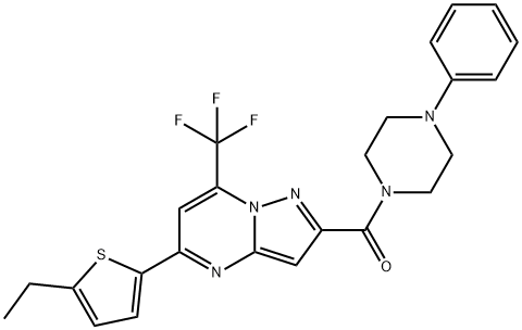 5-(5-ethyl-2-thienyl)-2-[(4-phenyl-1-piperazinyl)carbonyl]-7-(trifluoromethyl)pyrazolo[1,5-a]pyrimidine Struktur