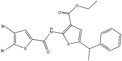 ethyl 2-{[(4,5-dibromo-2-thienyl)carbonyl]amino}-5-(1-phenylethyl)-3-thiophenecarboxylate Struktur