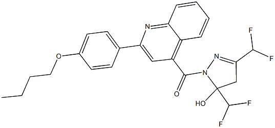 1-{[2-(4-butoxyphenyl)-4-quinolinyl]carbonyl}-3,5-bis(difluoromethyl)-4,5-dihydro-1H-pyrazol-5-ol Struktur