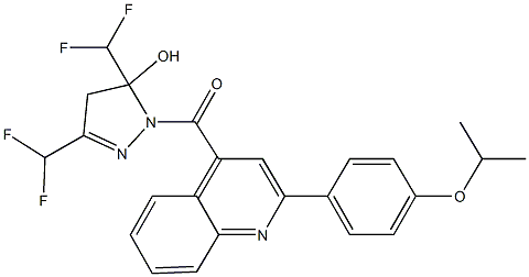 3,5-bis(difluoromethyl)-1-{[2-(4-isopropoxyphenyl)-4-quinolinyl]carbonyl}-4,5-dihydro-1H-pyrazol-5-ol Struktur