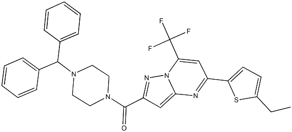 2-[(4-benzhydryl-1-piperazinyl)carbonyl]-5-(5-ethyl-2-thienyl)-7-(trifluoromethyl)pyrazolo[1,5-a]pyrimidine Struktur