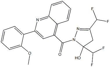 3,5-bis(difluoromethyl)-1-{[2-(2-methoxyphenyl)-4-quinolinyl]carbonyl}-4,5-dihydro-1H-pyrazol-5-ol Struktur