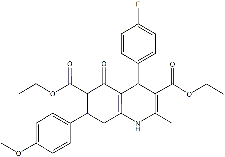 diethyl 4-(4-fluorophenyl)-7-(4-methoxyphenyl)-2-methyl-5-oxo-1,4,5,6,7,8-hexahydro-3,6-quinolinedicarboxylate Struktur