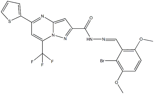 N'-(2-bromo-3,6-dimethoxybenzylidene)-5-(2-thienyl)-7-(trifluoromethyl)pyrazolo[1,5-a]pyrimidine-2-carbohydrazide Struktur