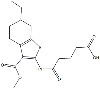 5-{[6-ethyl-3-(methoxycarbonyl)-4,5,6,7-tetrahydro-1-benzothien-2-yl]amino}-5-oxopentanoic acid Struktur