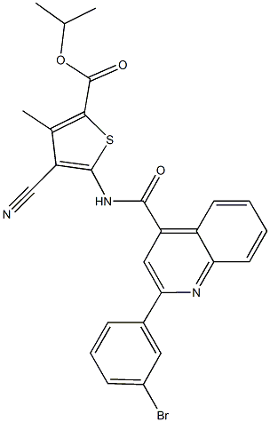 isopropyl 5-({[2-(3-bromophenyl)-4-quinolinyl]carbonyl}amino)-4-cyano-3-methyl-2-thiophenecarboxylate Struktur