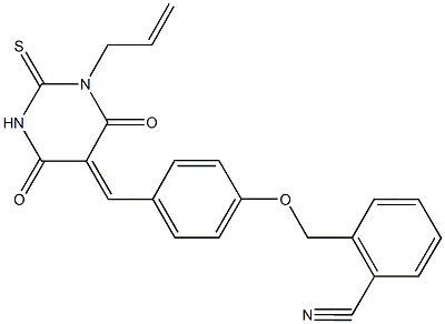 2-({4-[(1-allyl-4,6-dioxo-2-thioxotetrahydropyrimidin-5(2H)-ylidene)methyl]phenoxy}methyl)benzonitrile Struktur