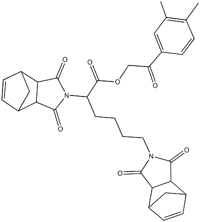 2-(3,4-dimethylphenyl)-2-oxoethyl 2,6-bis(3,5-dioxo-4-azatricyclo[5.2.1.0~2,6~]dec-8-en-4-yl)hexanoate Struktur