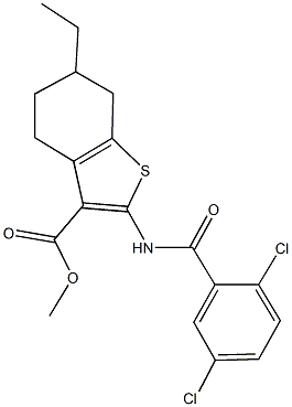 methyl 2-[(2,5-dichlorobenzoyl)amino]-6-ethyl-4,5,6,7-tetrahydro-1-benzothiophene-3-carboxylate Struktur