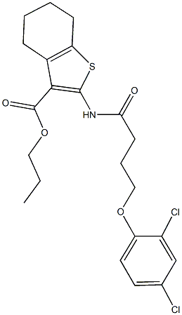 propyl 2-{[4-(2,4-dichlorophenoxy)butanoyl]amino}-4,5,6,7-tetrahydro-1-benzothiophene-3-carboxylate Struktur