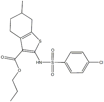 propyl 2-{[(4-chlorophenyl)sulfonyl]amino}-6-methyl-4,5,6,7-tetrahydro-1-benzothiophene-3-carboxylate Struktur