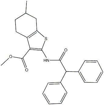 methyl 2-[(diphenylacetyl)amino]-6-methyl-4,5,6,7-tetrahydro-1-benzothiophene-3-carboxylate Struktur