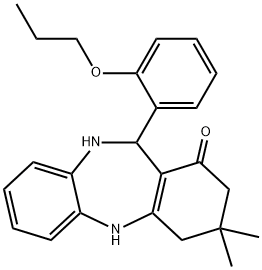 3,3-dimethyl-11-(2-propoxyphenyl)-2,3,4,5,10,11-hexahydro-1H-dibenzo[b,e][1,4]diazepin-1-one Struktur