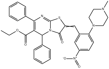 ethyl 2-[5-nitro-2-(4-methyl-1-piperazinyl)benzylidene]-3-oxo-5,7-diphenyl-2,3-dihydro-5H-[1,3]thiazolo[3,2-a]pyrimidine-6-carboxylate Struktur