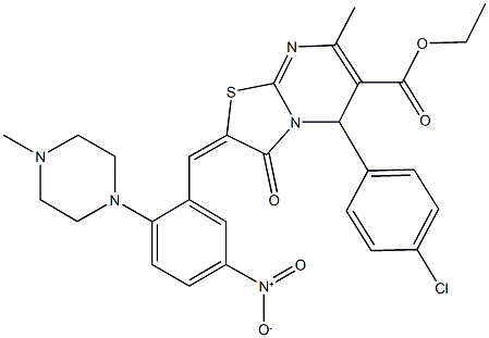 ethyl 5-(4-chlorophenyl)-2-[5-nitro-2-(4-methyl-1-piperazinyl)benzylidene]-7-methyl-3-oxo-2,3-dihydro-5H-[1,3]thiazolo[3,2-a]pyrimidine-6-carboxylate Struktur