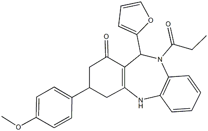 11-(2-furyl)-3-(4-methoxyphenyl)-10-propionyl-2,3,4,5,10,11-hexahydro-1H-dibenzo[b,e][1,4]diazepin-1-one Struktur