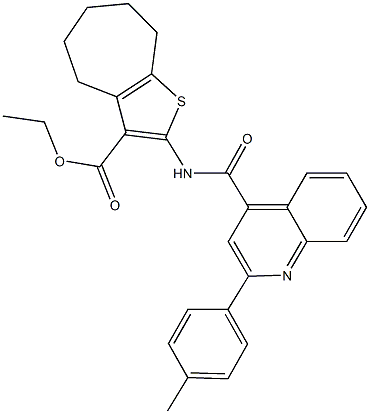 ethyl 2-({[2-(4-methylphenyl)-4-quinolinyl]carbonyl}amino)-5,6,7,8-tetrahydro-4H-cyclohepta[b]thiophene-3-carboxylate Struktur