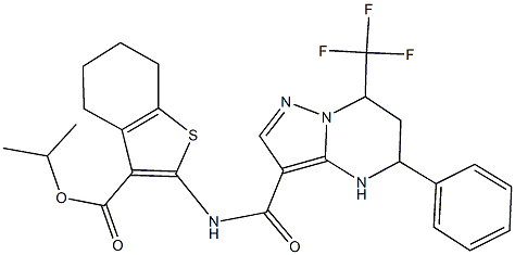 isopropyl 2-({[5-phenyl-7-(trifluoromethyl)-4,5,6,7-tetrahydropyrazolo[1,5-a]pyrimidin-3-yl]carbonyl}amino)-4,5,6,7-tetrahydro-1-benzothiophene-3-carboxylate Struktur