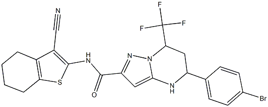 5-(4-bromophenyl)-N-(3-cyano-4,5,6,7-tetrahydro-1-benzothien-2-yl)-7-(trifluoromethyl)-4,5,6,7-tetrahydropyrazolo[1,5-a]pyrimidine-2-carboxamide Struktur